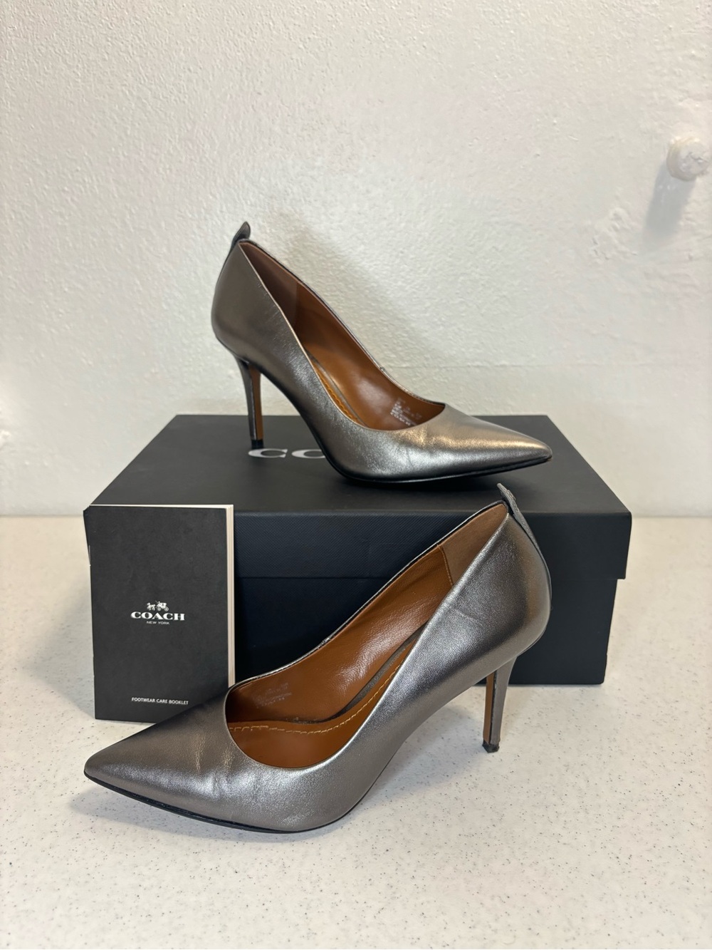 Coach Metallic Pewter Pointed-Toe Stiletto Pumps